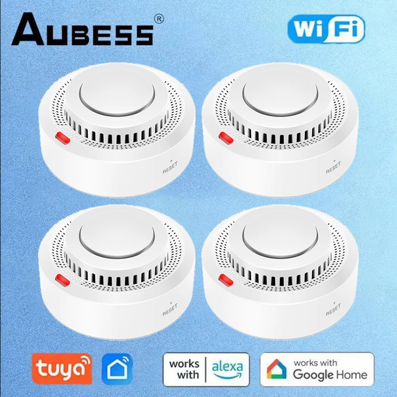 Aubess-煙探知器センサー,火災保護装置,wifi,防火,組み合わせを備えた煙探知器