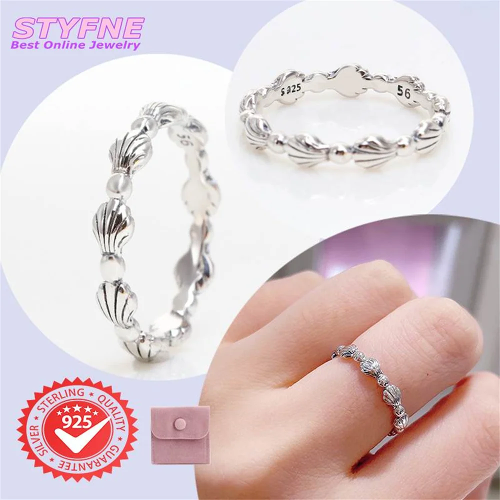 

Women 925 Sterling Silver Classic Timeless Shell Stripe Rings Jewelry Anniversary Birthday Fashion Gifts for Mother Wife Girls