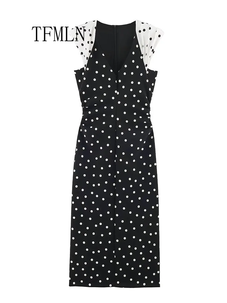 TFMLN Fashion Women Polka Dot Dress 2026 Elegant Sleeveless Patchwork Party Long Dress Vintage Female Casual Back Zipper Dress