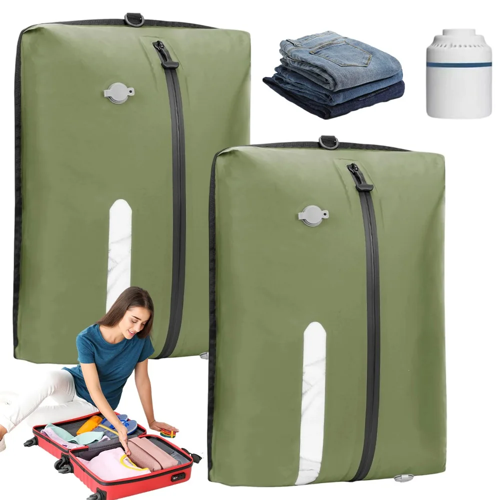 Bolsas de vacío para ropa, bolsas de vacío reutilizables de TPU con válvula hermética, organizador de viaje de nailon con cremallera impermeable, cubos de embalaje herméticos para maleta, mochila (2