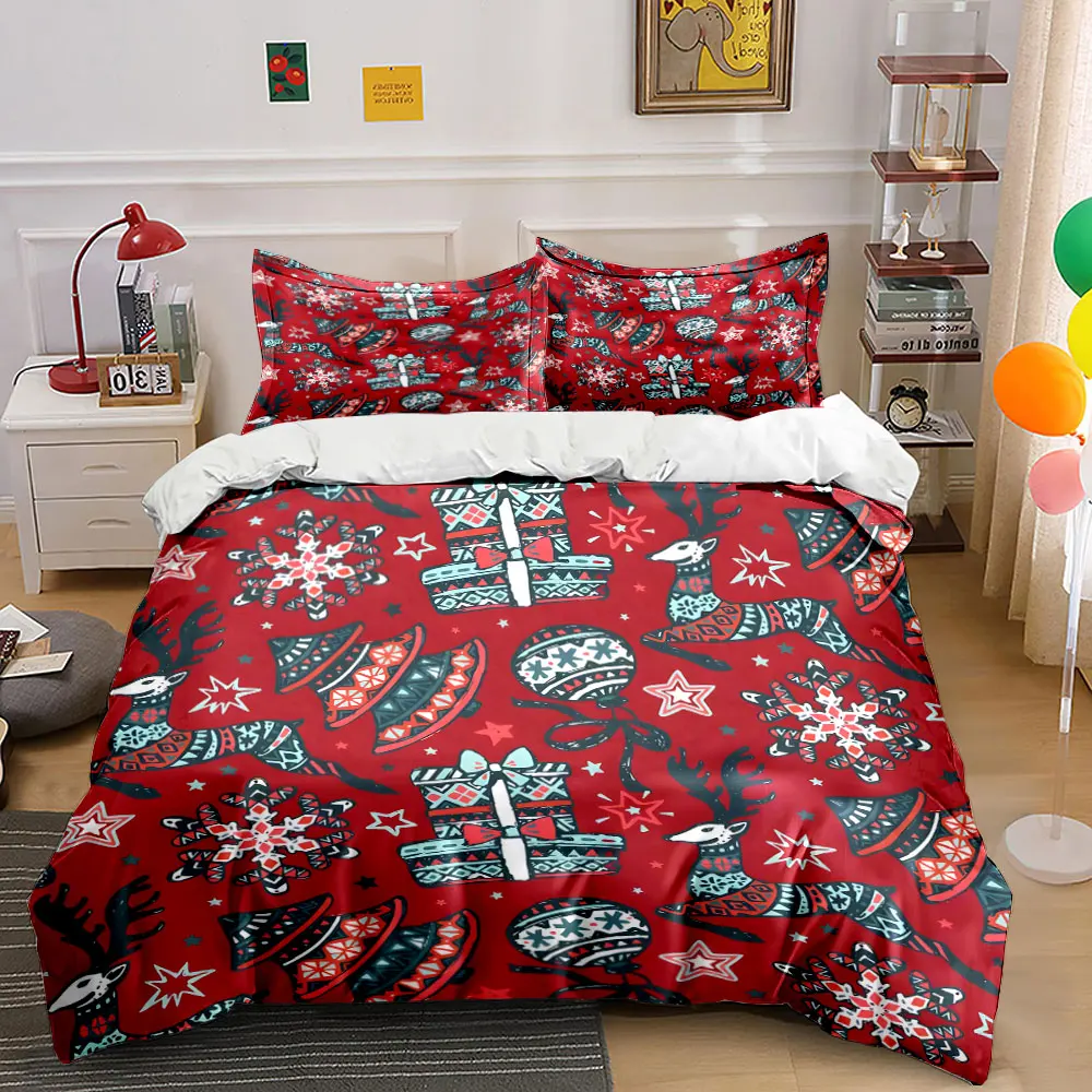 Christmas-themed festive pattern design Print Bedding set 3PC 1 duvet cover 2 pillowcases adult and children bedding set