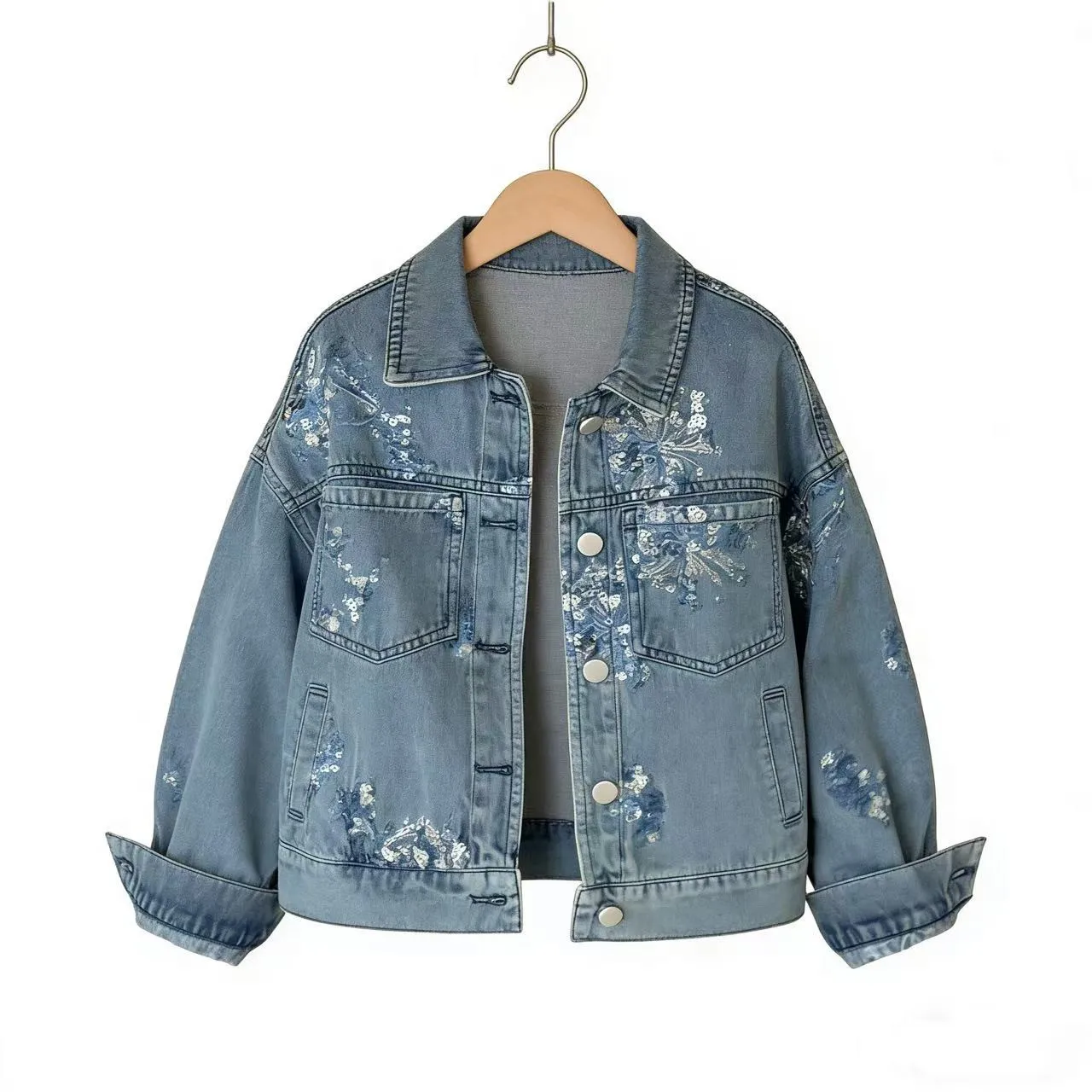 

Girls' Denim Jacket 2026 Spring Autumn New Style Children's Casual Jacket Top Flower Design Kids Fashion Outerwear
