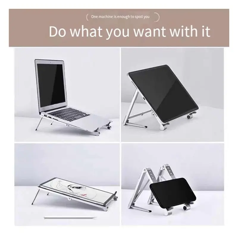 Stable- Laptop Stand for Desk, Adjustable Ergonomic Portable Laptop Holder, 3-In-1 Portable Storage Stand Grey