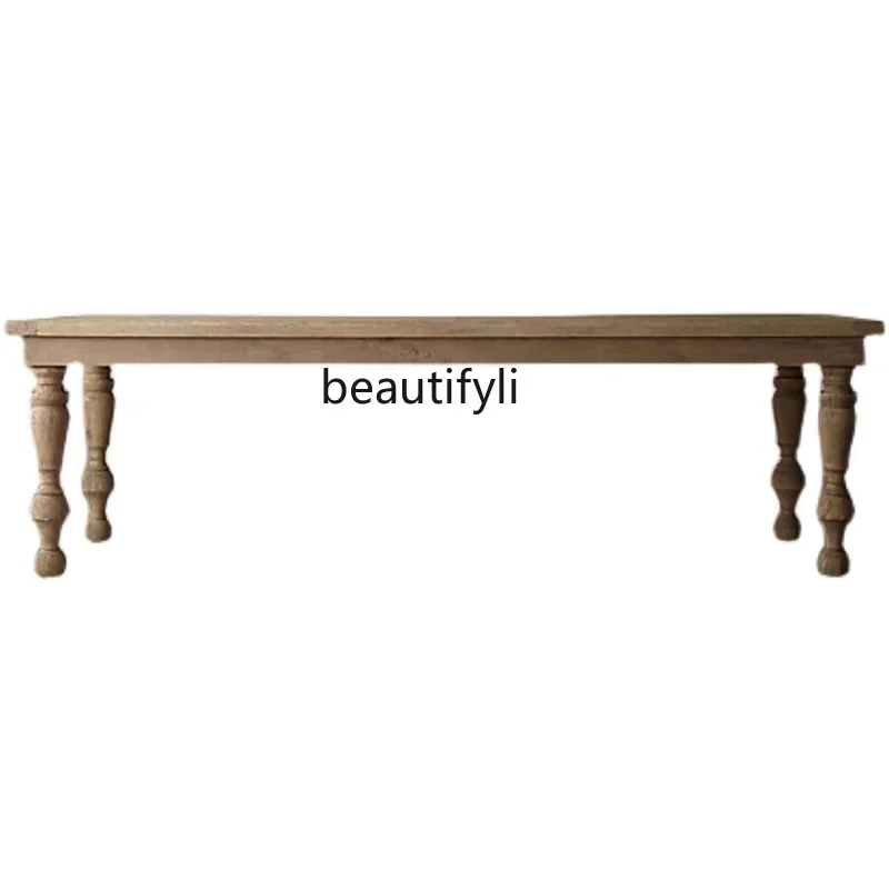 

American solid wood long table workbench old conference training table rectangular desk retro