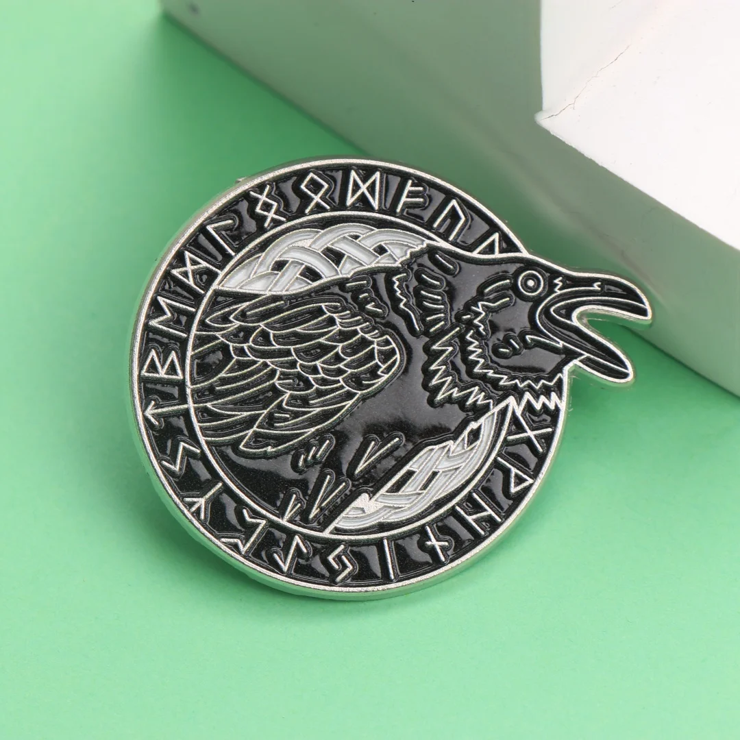 Gothic Crow Enamel Pin - Punk Cartoon Lapel Badge with Mystic Runes for Backpack Jacket DIY Accessory Gift