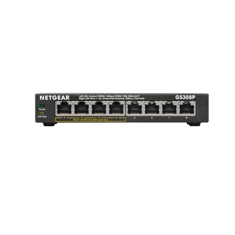 

NETGEAR GS308P 8-Port Gigabit Ethernet Unmanaged PoE Switch with 8 x PoE Desktop/Rackmount/Wallmount, Sturdy Metal