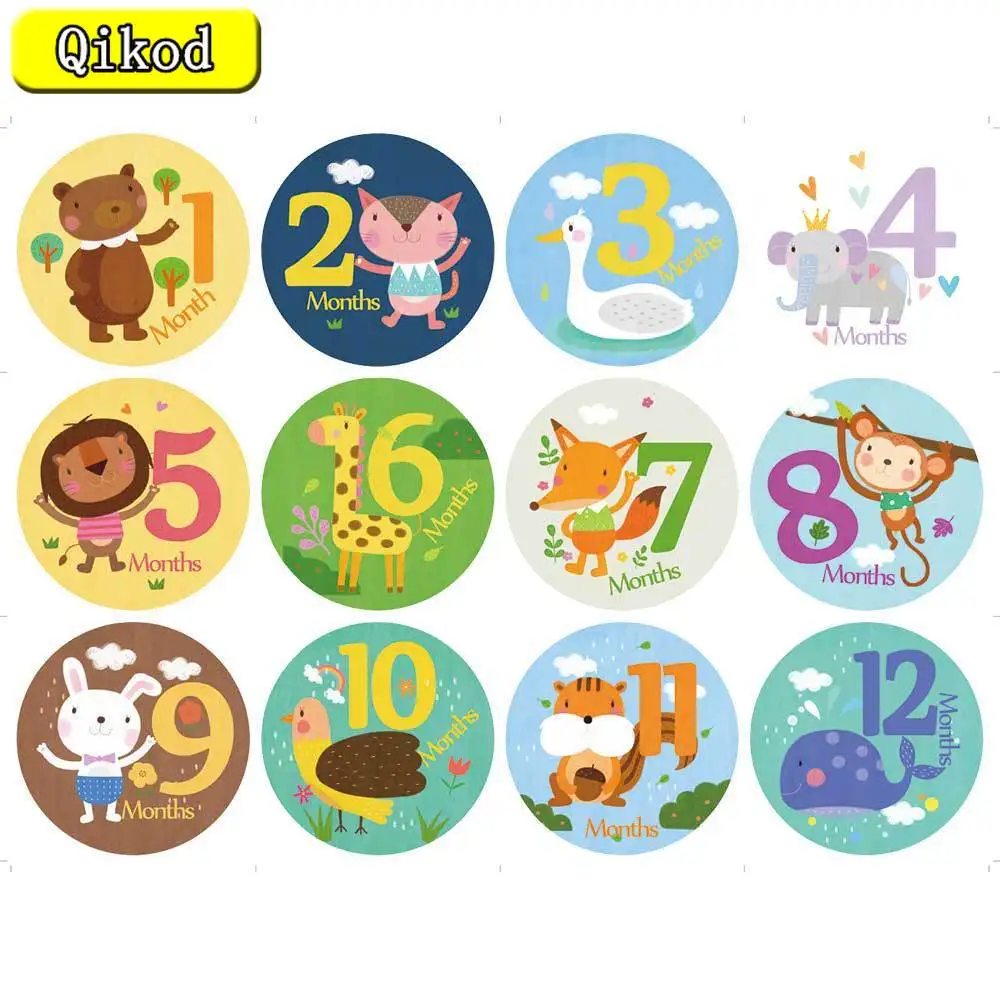12pcs/set Month Sticker Baby Photography Stickers Newborn Monthly Milestone Memorial Baby Photos Cards Props Accessories