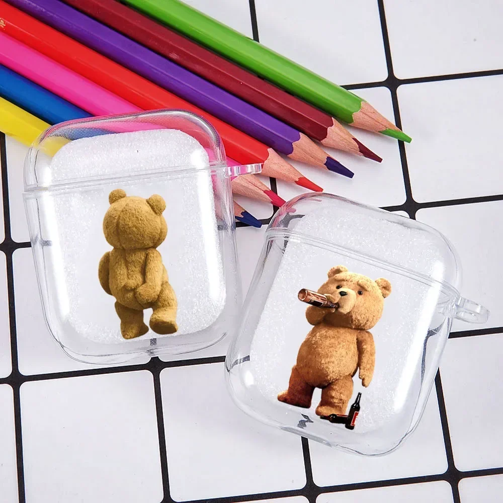 Teddy Bear Earphone Case For Apple AirPods 4 3 2 1 Clear Protective Funny Cartoon Animal Transparent Cover For AirPods Pro2 Case