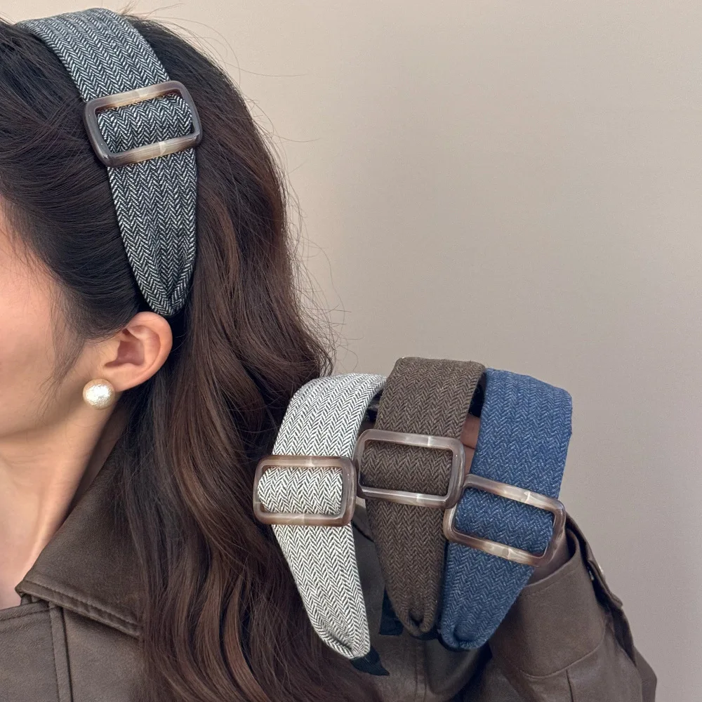 

Korean winter plaid wide headband for girl women hair band fascinators elegant Designer vintage Hoops popular new in kpop adults