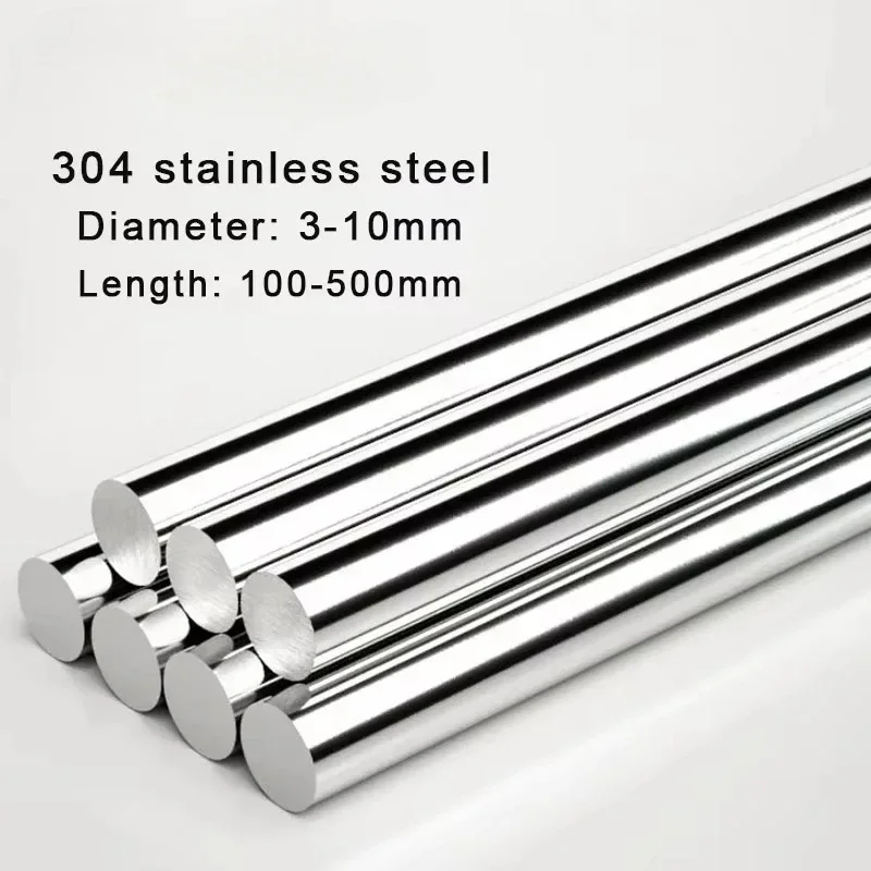 304 Stainless Steel Rod Dia 3/4/4.5/5/5.5/6/6.5mm CNC Solid Round Shaft Rod Bars For DIY Craft Model Car 100/200/300/400/500mm