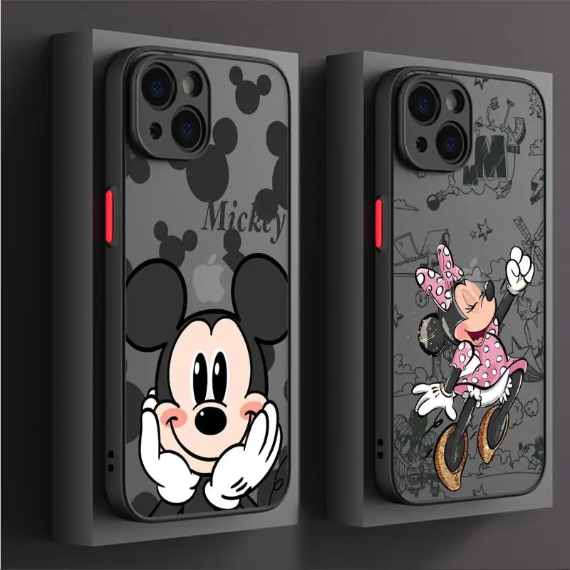 Disney Mini Creative Phone Case for iPhone 12 13Mini 16 15 14ProMax XR XS 7 8Plus Semi Transparent Matte Anti Drop Cover