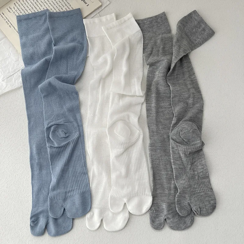 1Pair Long Tabi Socks Japanese Style Thin Stockings Women Versatile Split Toe Sock Slouchy Stretchy Cuff  2 Toe Knee High Socks