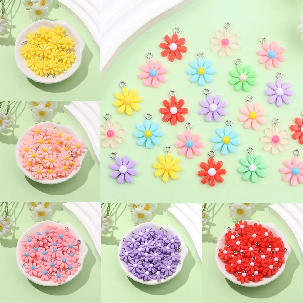 6/24/50pcs Multi-color Resin Flower Shaped Pendant, for DIY Earrings, Bracelet, Valentine's Day, Mother's Day, Thanksgiving Gift