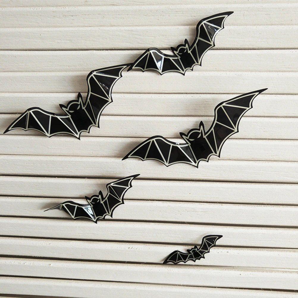 

48 Pcs Applique Luminous Bat Sticker Decorations Pvc Halloween Fluorescent Wall