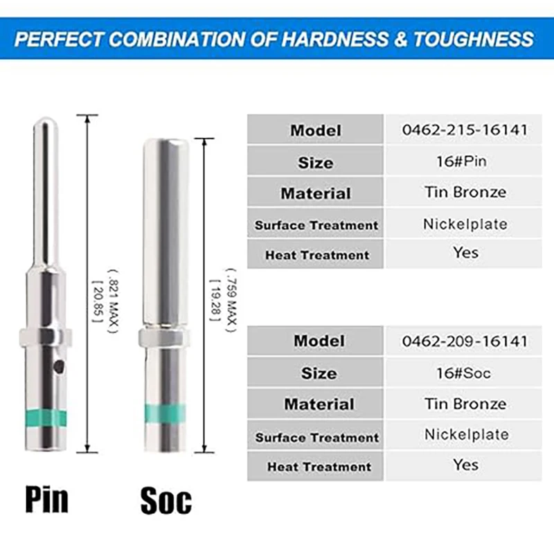 JRready-DT Connector Terminal Kit, Contact Size 16, Male Pins, 0460-215-16141, Female Sockets, 0462-209-16141 14-20AWG, 60 Pairs