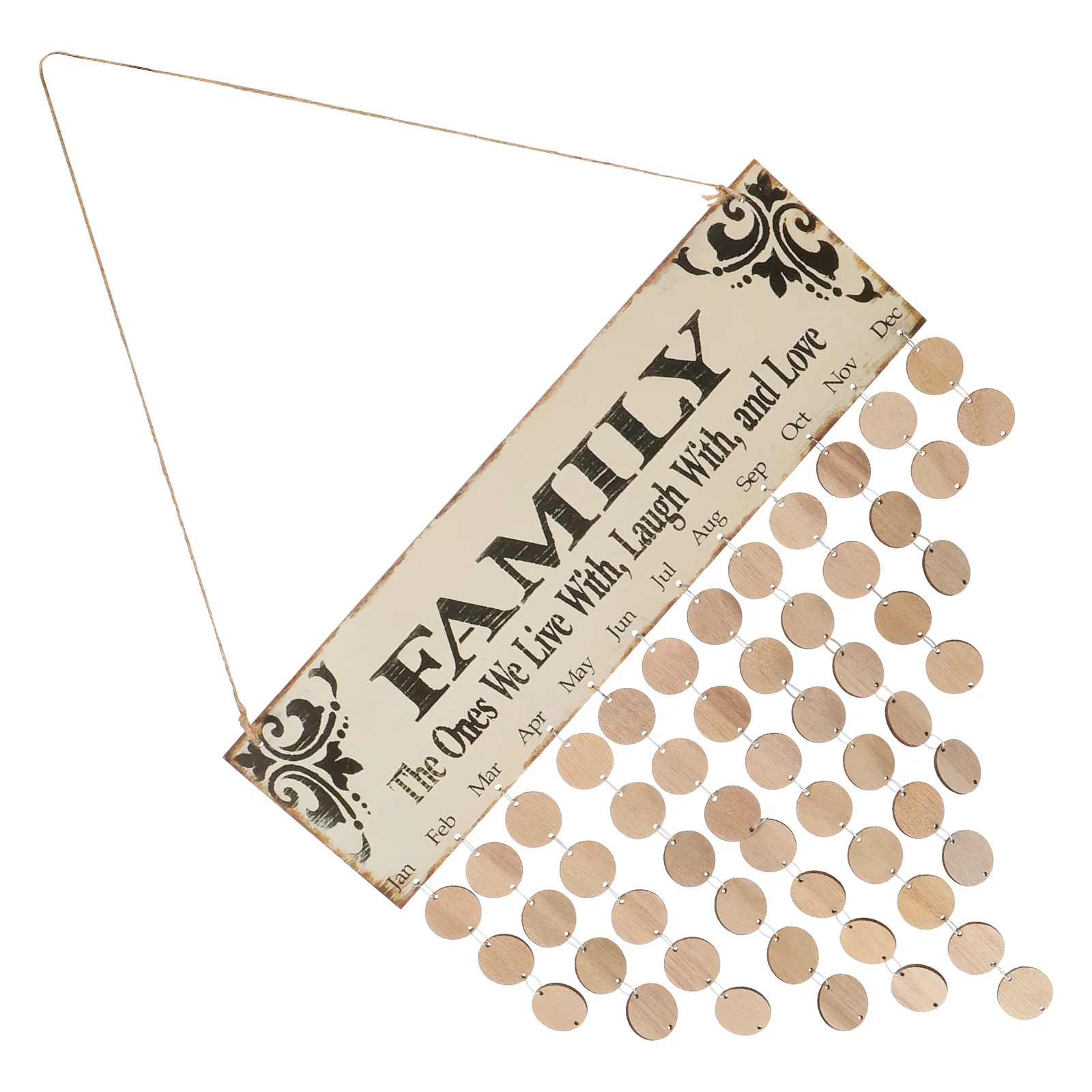 

Family Wooden Birthday Hanging Plaque Calendar DIY Board 1 Plaque 1 Rope 50 Round Discs Home Decor Birthday Reminder
