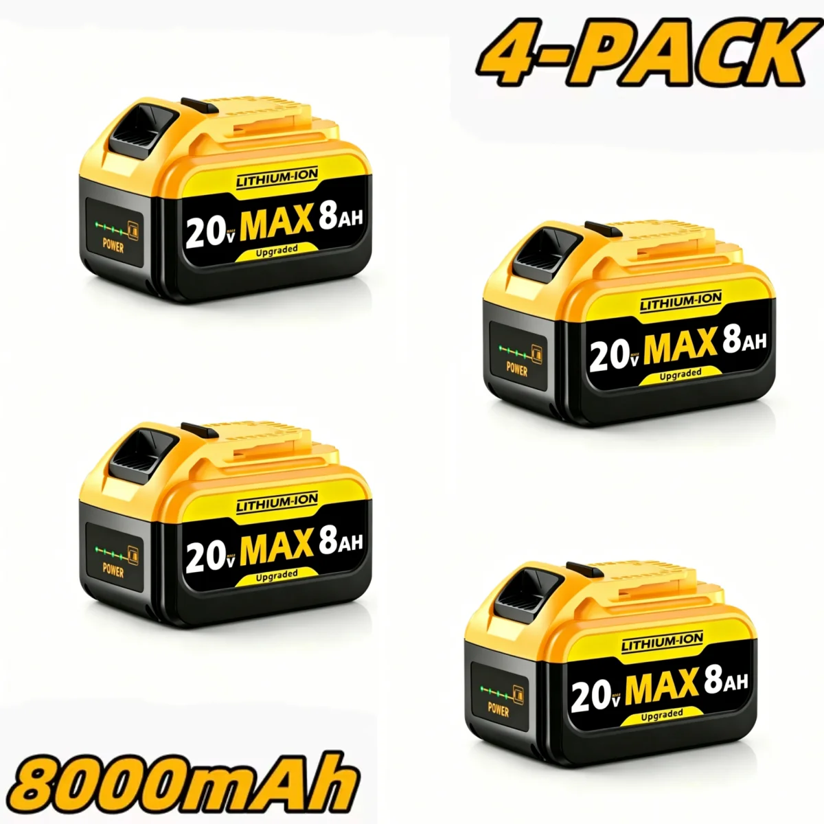 8.0Ah 20V Lithium-Ion Replacement Batteries for Dewalt Cordless Tools - Compatible with DCB200, DCB205, DCB206 & More