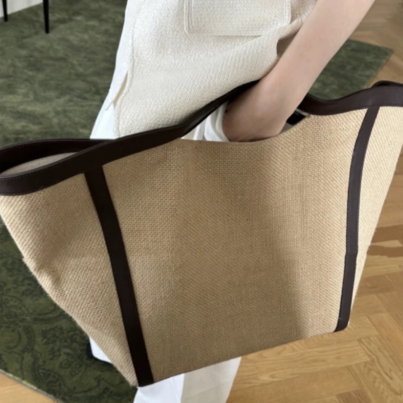 Borse Tote Oversize In paglia da spiaggia per donna borsa a mano di design di lusso 2024 novità In tessuto di lino con tasca interna di grande