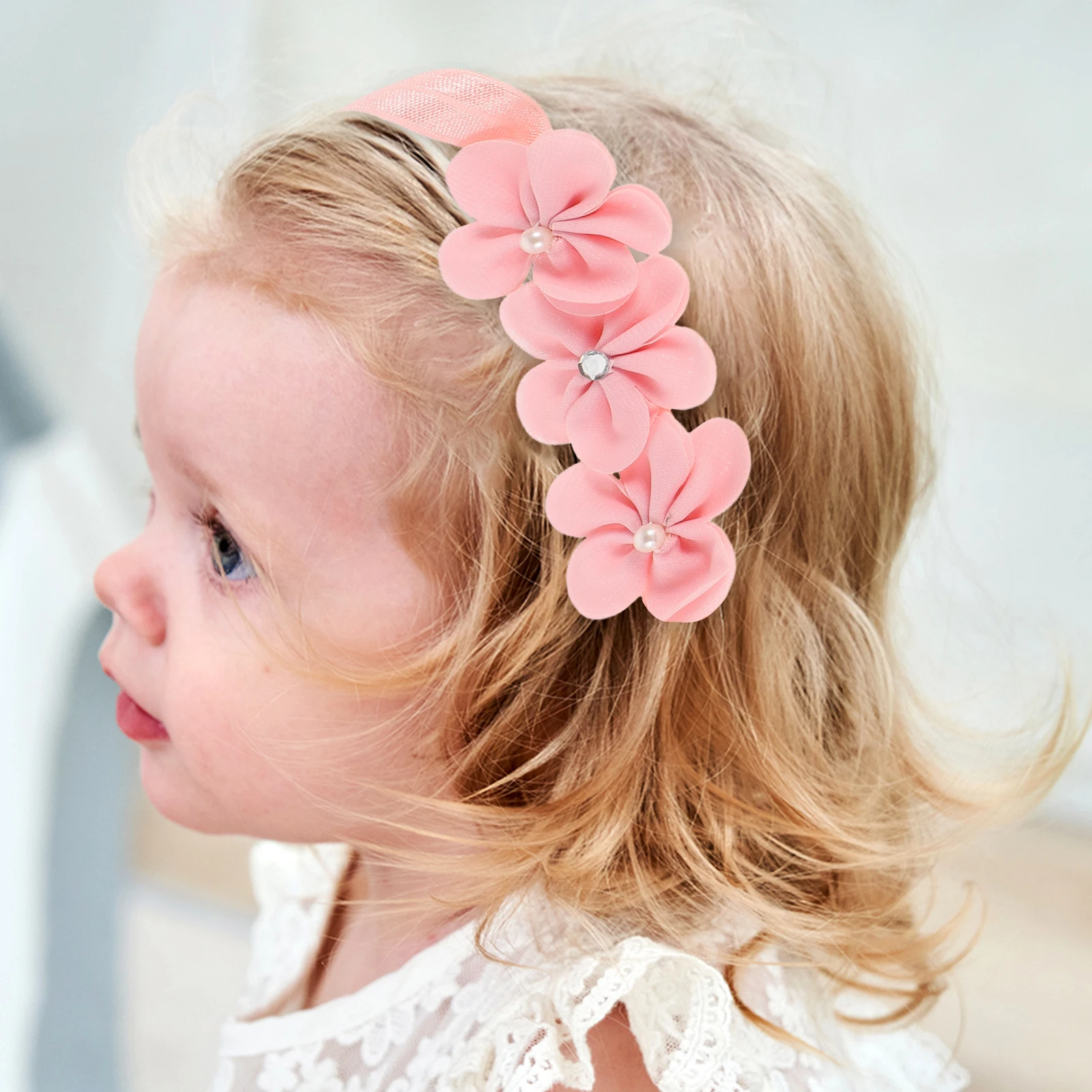 

3pcs 's Headb Floral Hair Bridal Chiffon Elastic Pearl Water Soluble Flowers Accessories Soft