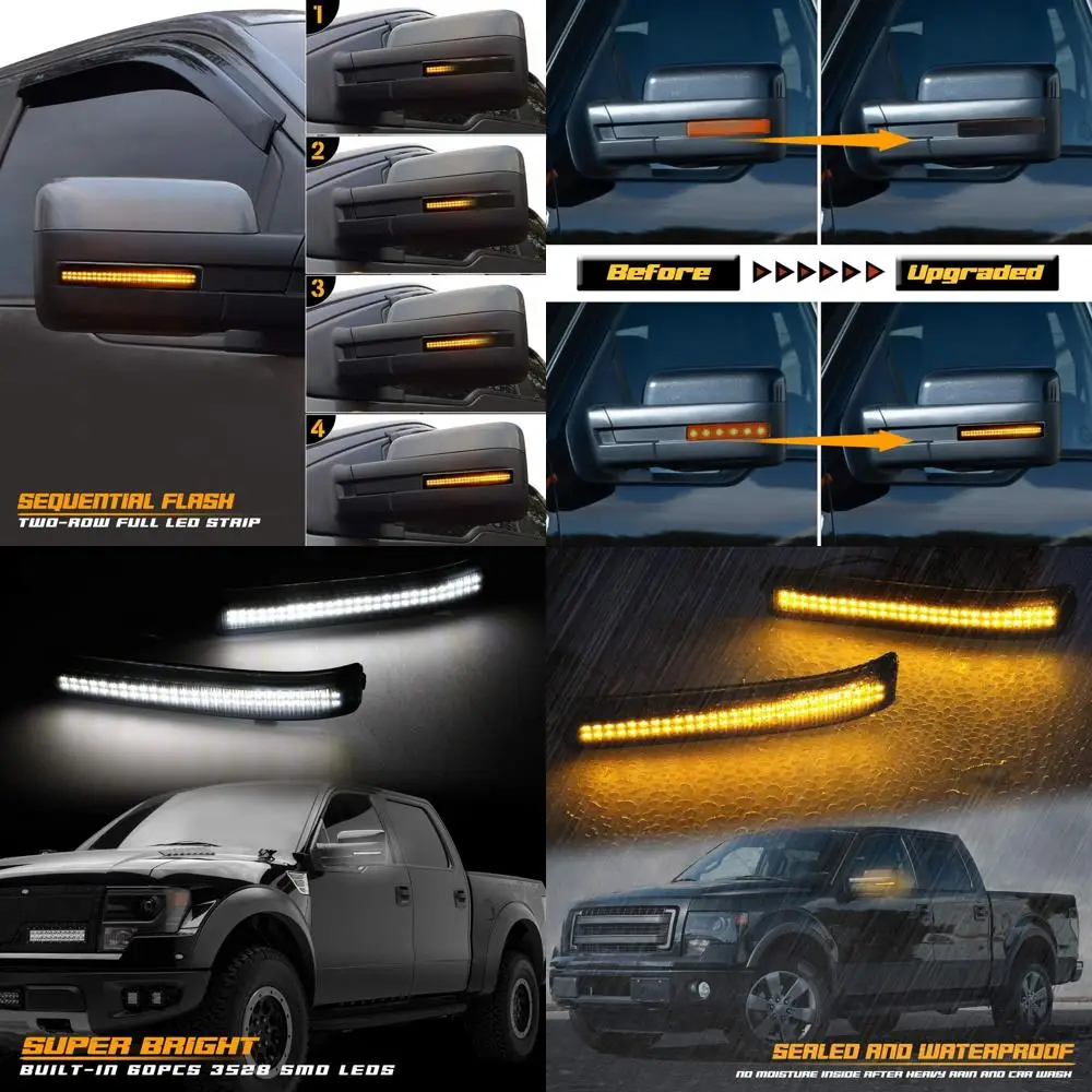 

Smoked LED Turn Signal Lights for 2009-2014 Ford F150 with Sequential Switchback Side Mirror Reflectors