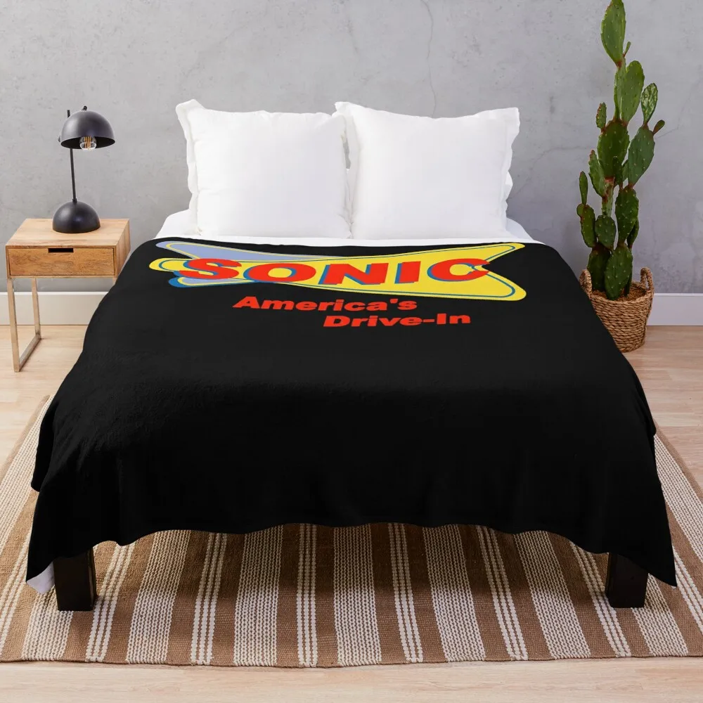 Camiseta roja con logotipo de comida rápida de Sonic America's Drive-In, manta resistente a las manchas, manta cálida y acogedora