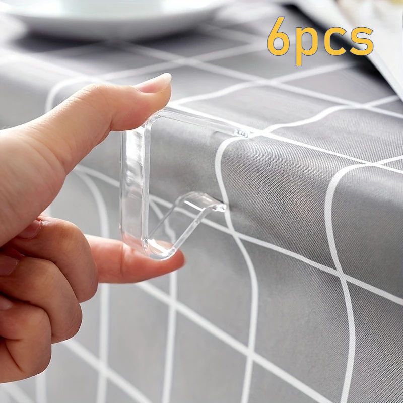 6pcs Clear Plastic Tablecloth Clips | Transparent, Indoor & Outdoor Table Cloth Hold Down Clips for Events, Meetings, Parties