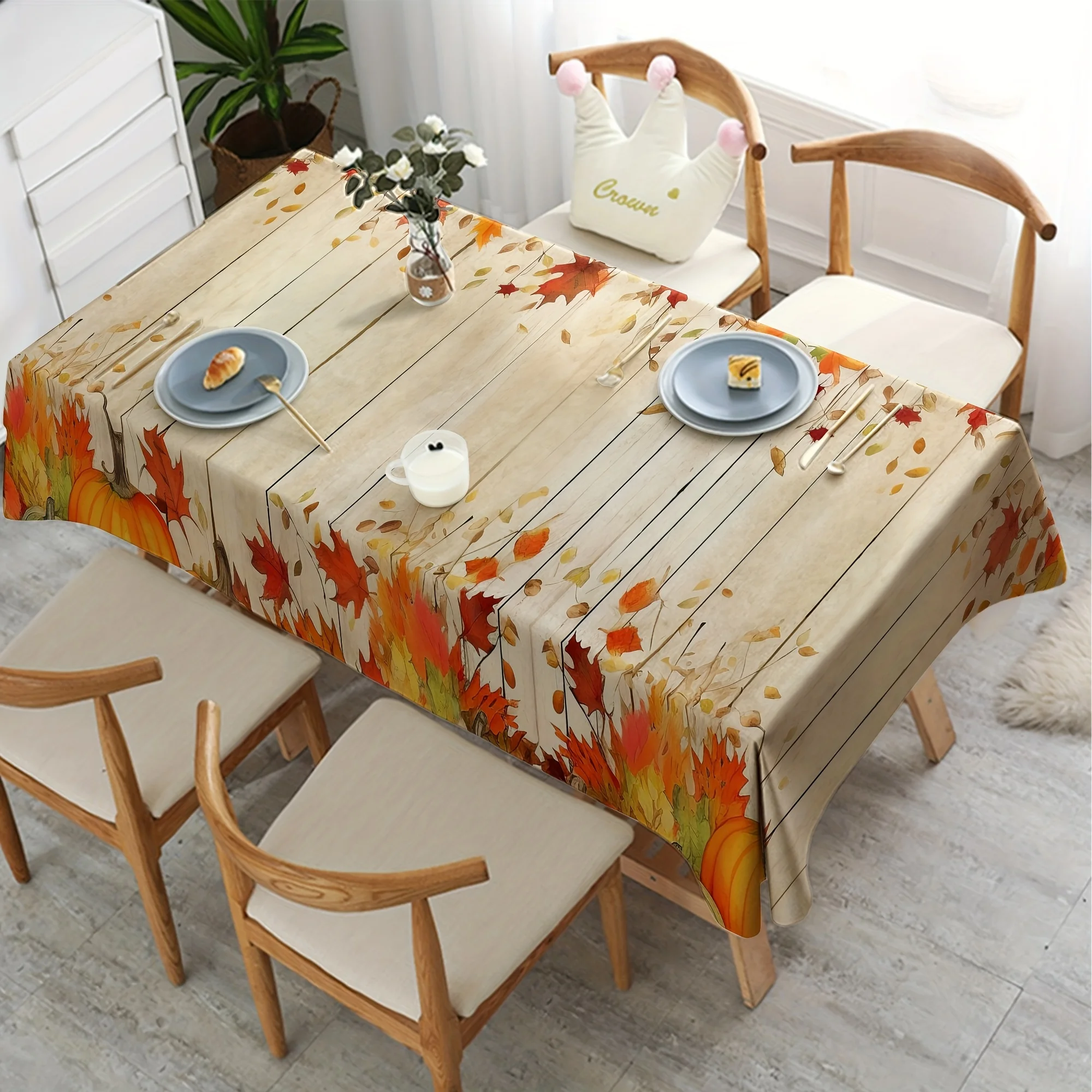 One autumn wood-grain rectangular tablecloth, 100% polyester fiber, machine washable and wipe-clean with waterzyc