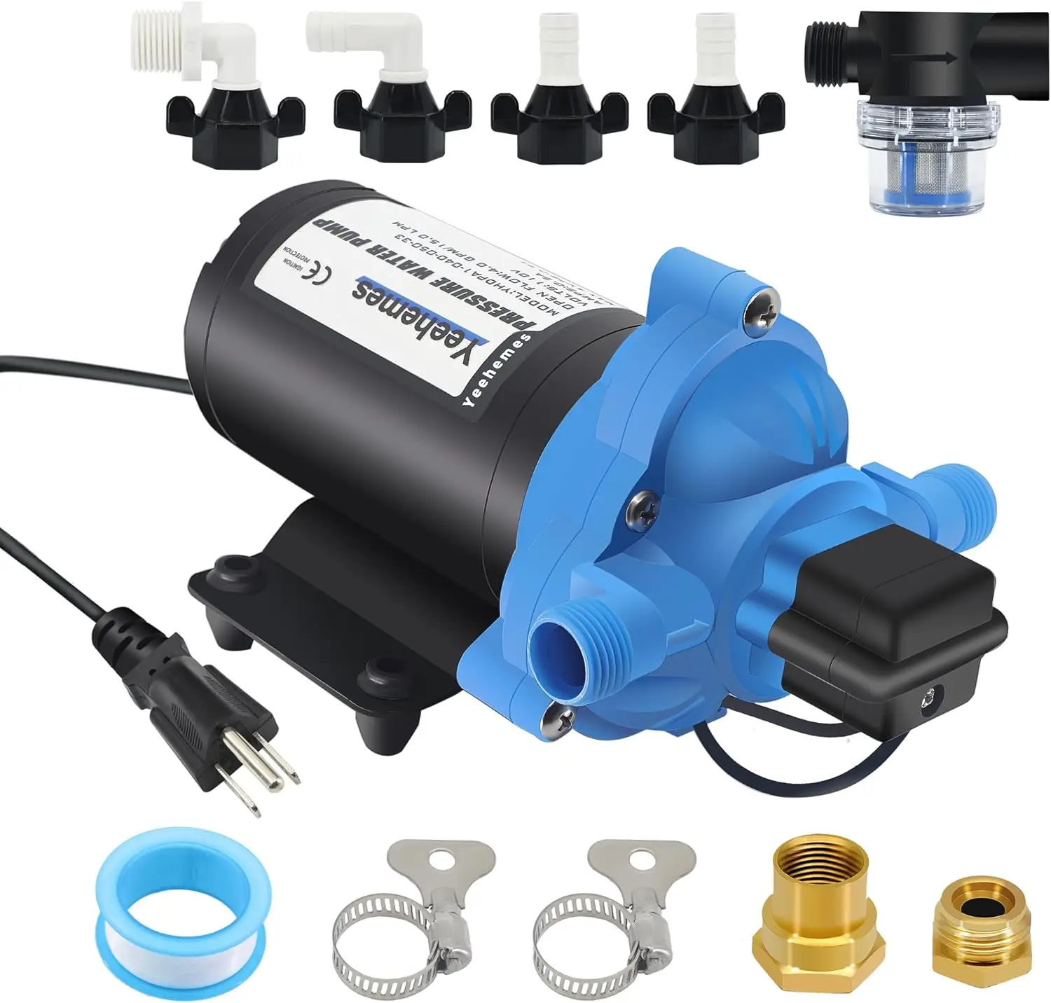

On Demand Water Transfer Pump 110V, 4 GPM 45 Psi Self Priming for Home Camper Sprayer Aqua with Brass Connector