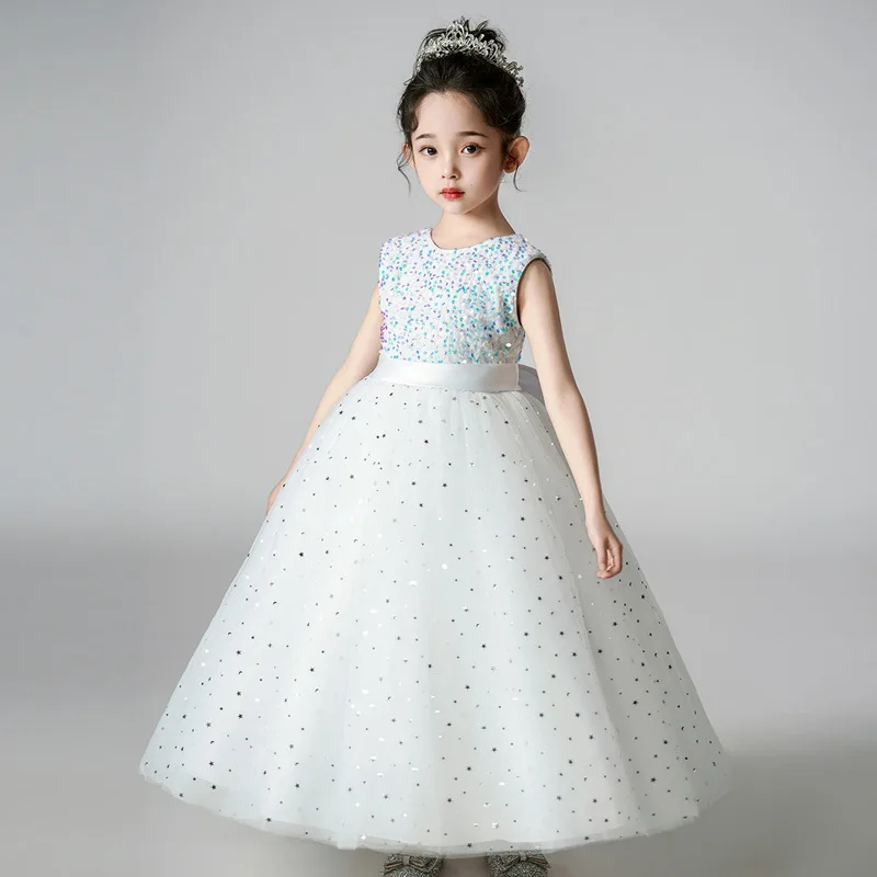 strapless open back dress Red Sequins Removable High Low Kids Party Dress with Bow BDCHK180