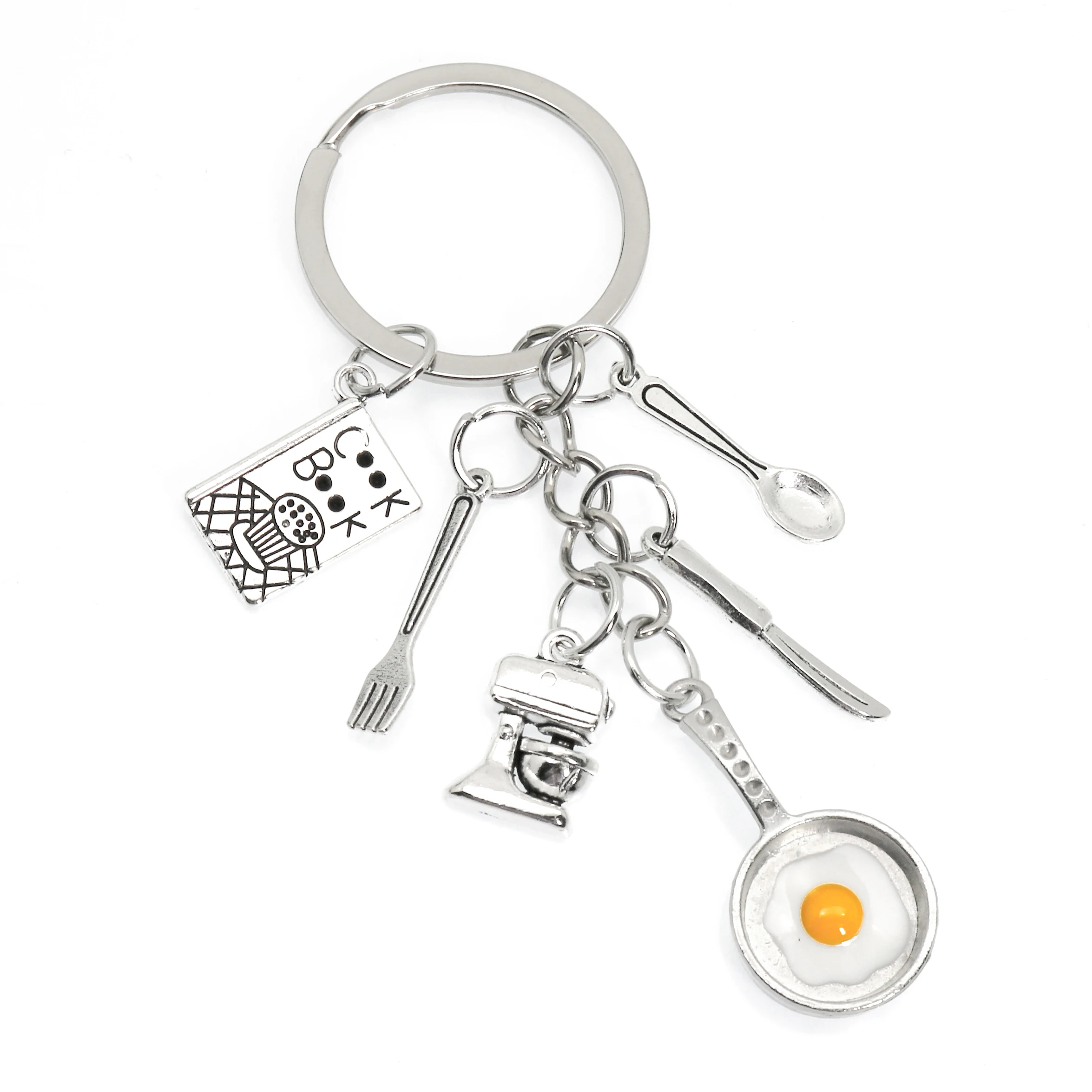 New Fashion Kitchen Home Cooking Key Ring Fried Egg Pan Cook Book Tableware Key Chain Small Charm Chef Bread Cake Maker Keychain