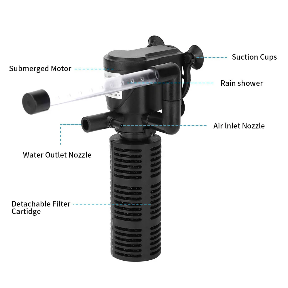 Mini Filter 3 in 1 Ultra-Quiet Aeration Filter Pump, Rain-Type Built-in Filter For Turtle Tank/Fish Tank