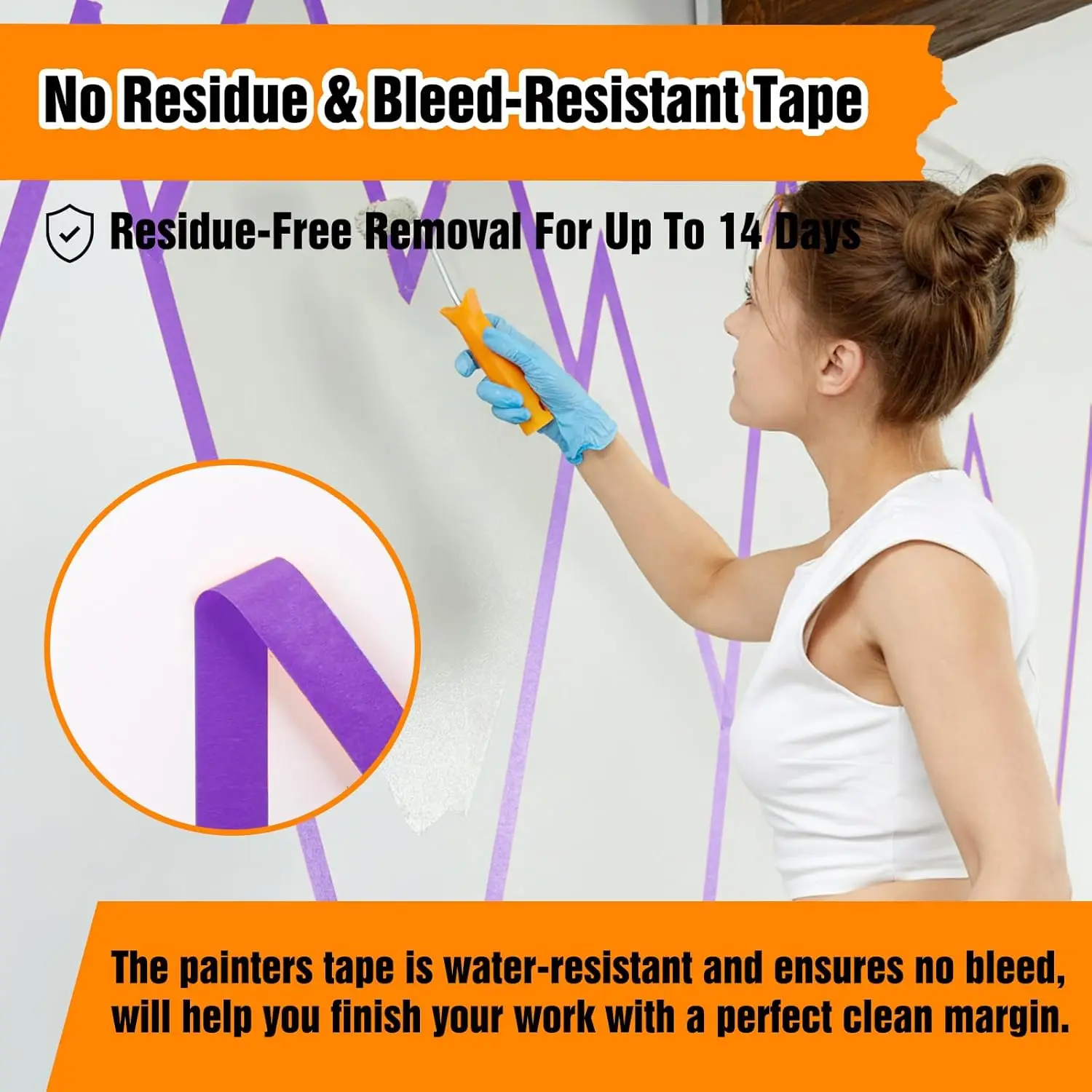 2 Rolls Masking Tapes Purple Hand Tear Adhesive Paper for Car Beauty Spray Wall Painting Easy Removal Paint Tape view 4