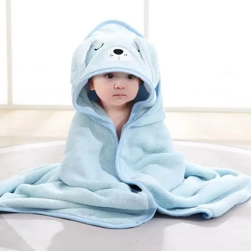 

Toddler Bathrobe Infant Bath Towel Boy Girl Blankets Swaddle With Hood Cartoon Coral Fleece Towel Blanket Newborn Kids Bedding