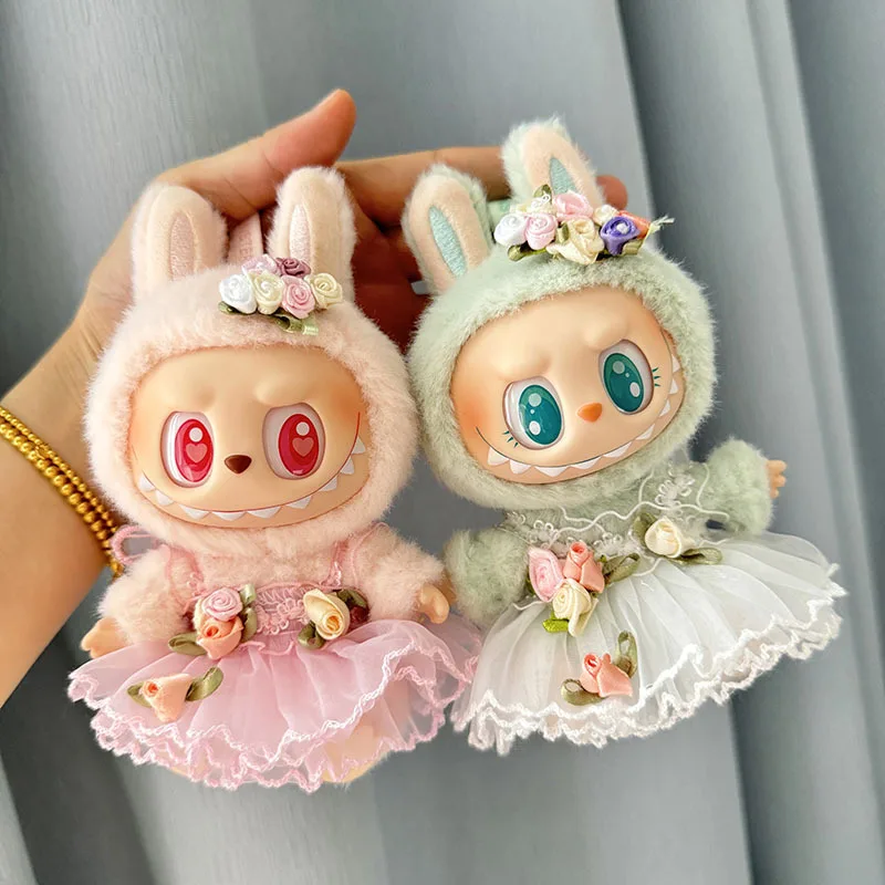 

15cm/17cm Labubu I II Dolls Clothes Cute Head Flower Wedding Dress Set Sitting PartyAccessories Clothing Plush Doll'S Clothes