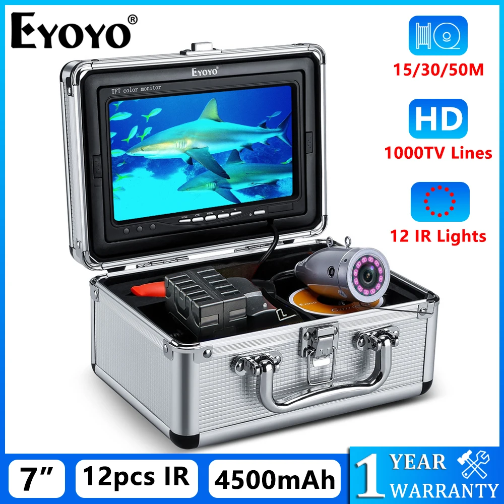 eyoyo ef07 peixe finder kit monitor de cor subaquatica 12 pecas ir camera de pesca 15m 30m 50 cabo aluminio transportar case a prova impermeavel agua 01