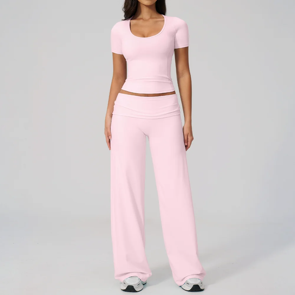 Women's Sports Set 2pcs Yoga Suit Running Exercise Suit Slim Short Sleeve Top Hip Lifting Tight Pants Sports Suit Fitness Suit