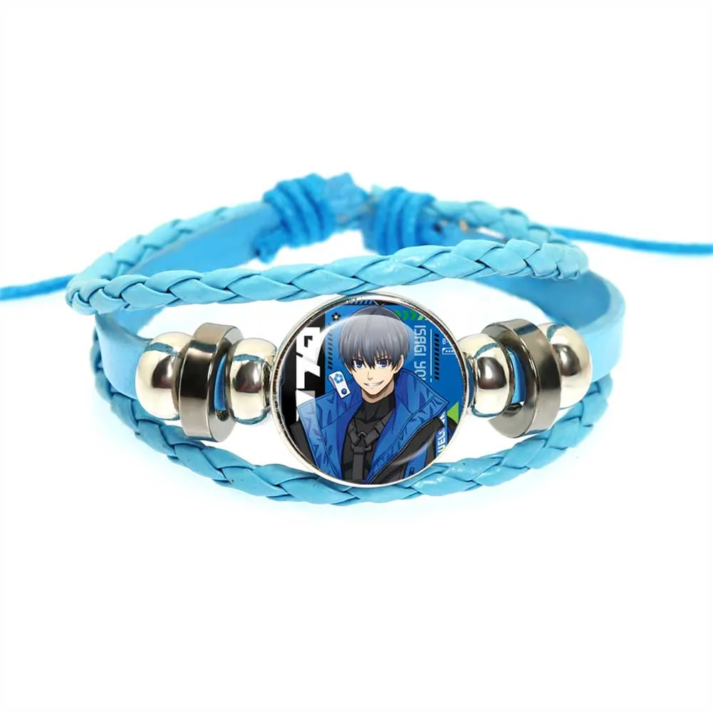 BlUE LOCK Cosplay Anime Character Isagi Yoichi Chigiri Bachira Glass Cabochon Leather Bangle Blue Bracelet For Gift To Friend