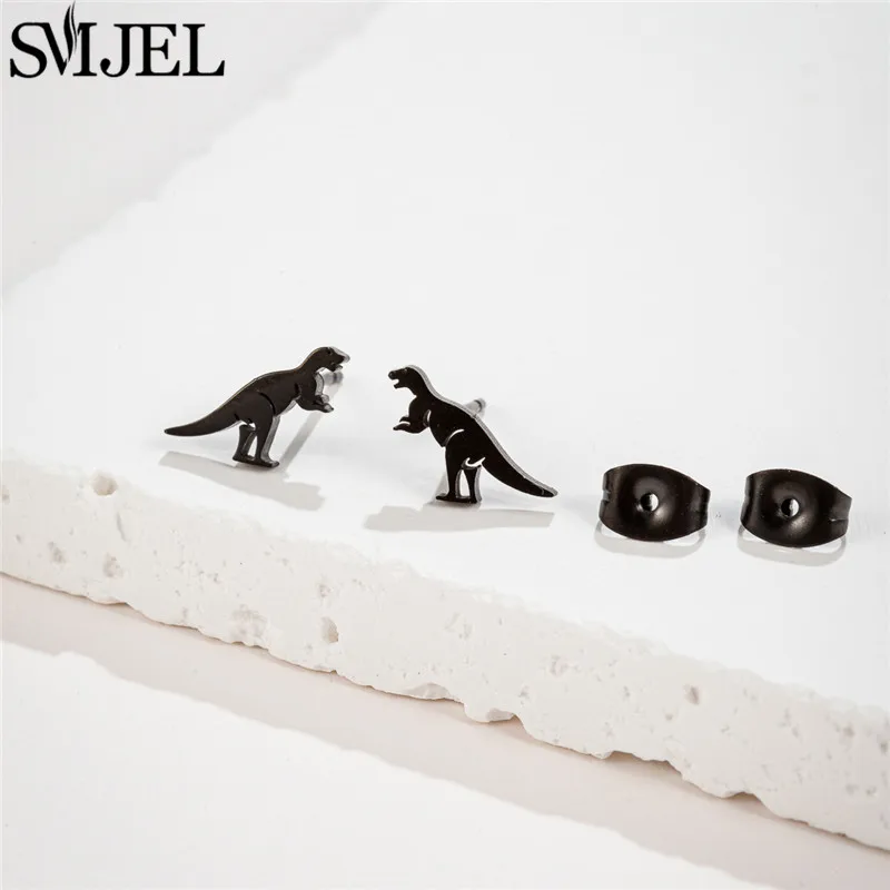 SMJEL Mini Stainless Steel Animal Stud Earrings for Women Dinosaur Eagle Cat Dog Horse Lizard Earings Piercing Jewelry Xmas Gift
