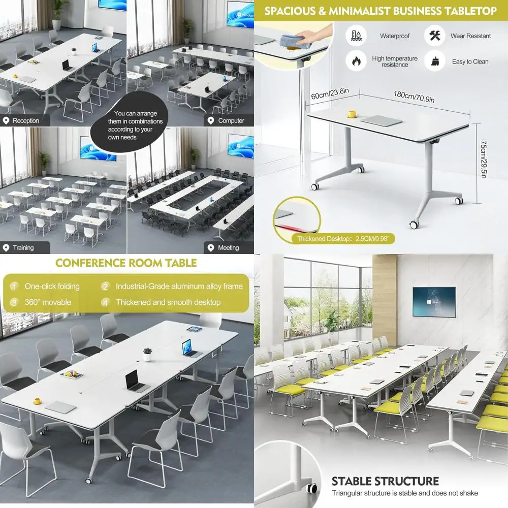 

Large Rolling Conference Table with Wheels, White, 70.9 Diameter x 23.6 W x 29.5 H
