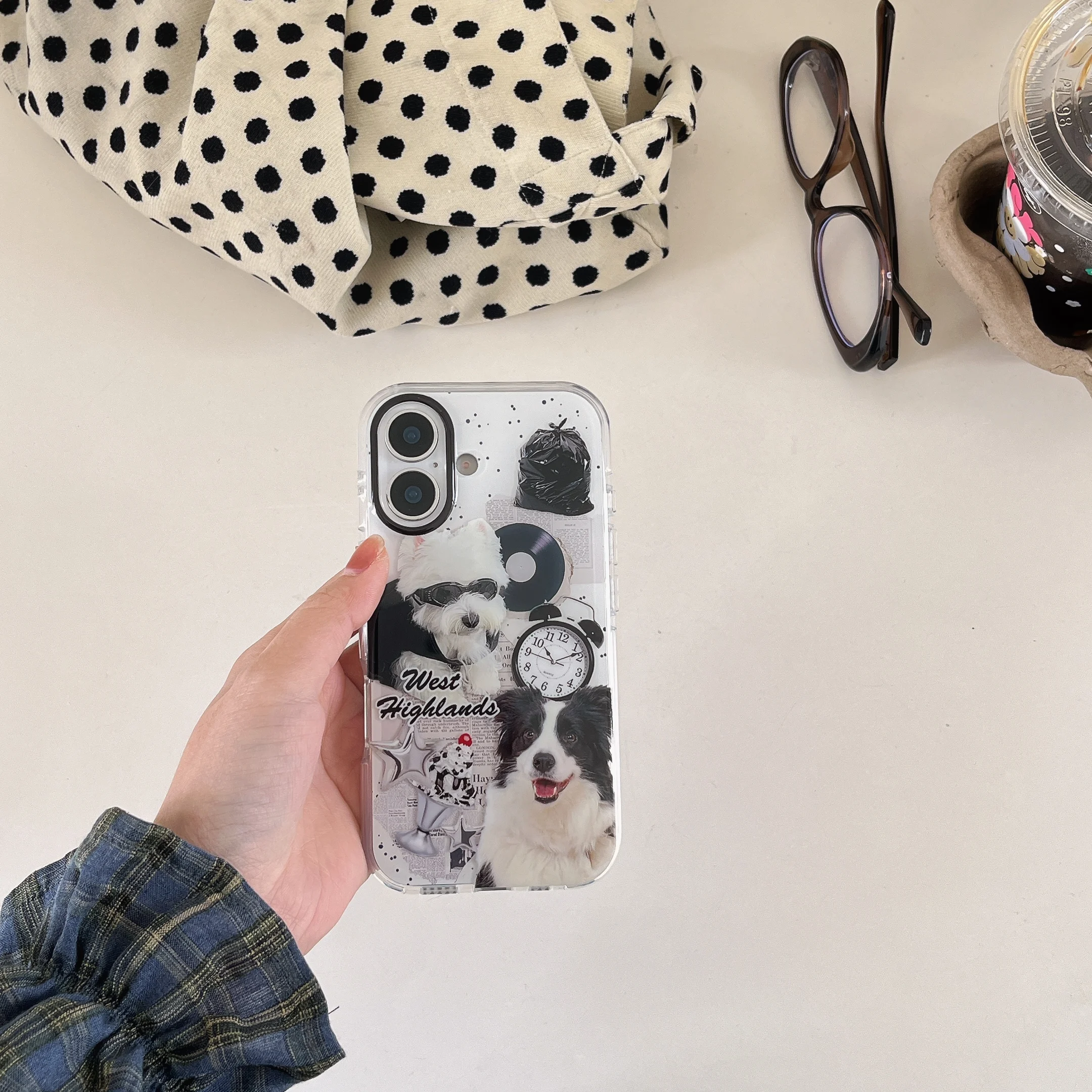 Retro-Stil-Record- und coole Hunde-Handyhülle für iPhone 16, Pro Max 15 14 13, Rückseite, Geschenk