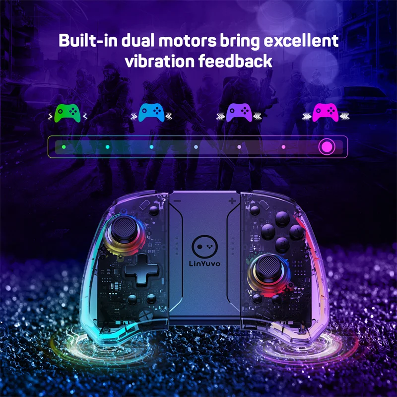 YS40 Joypad per interruttore riattivazione automatica trasparente con somatosensoriale a sei assi compatibile per Nintendo Switch/OLED Joypad