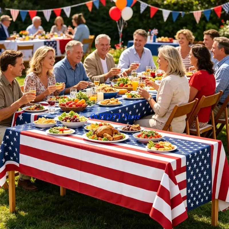 367A American Flag Disposable Plastic Table Cover Patriotics Rectangular Tablecloth