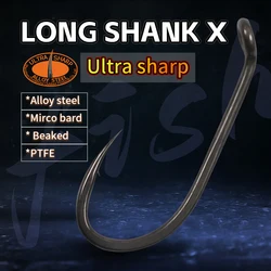 10pcs Carp Fishing Hook Long Shank Micro Barbed Size 2/4/6/8 PTFE Coating Ultra Sharp Beaked Point For Fishing Hair Rig