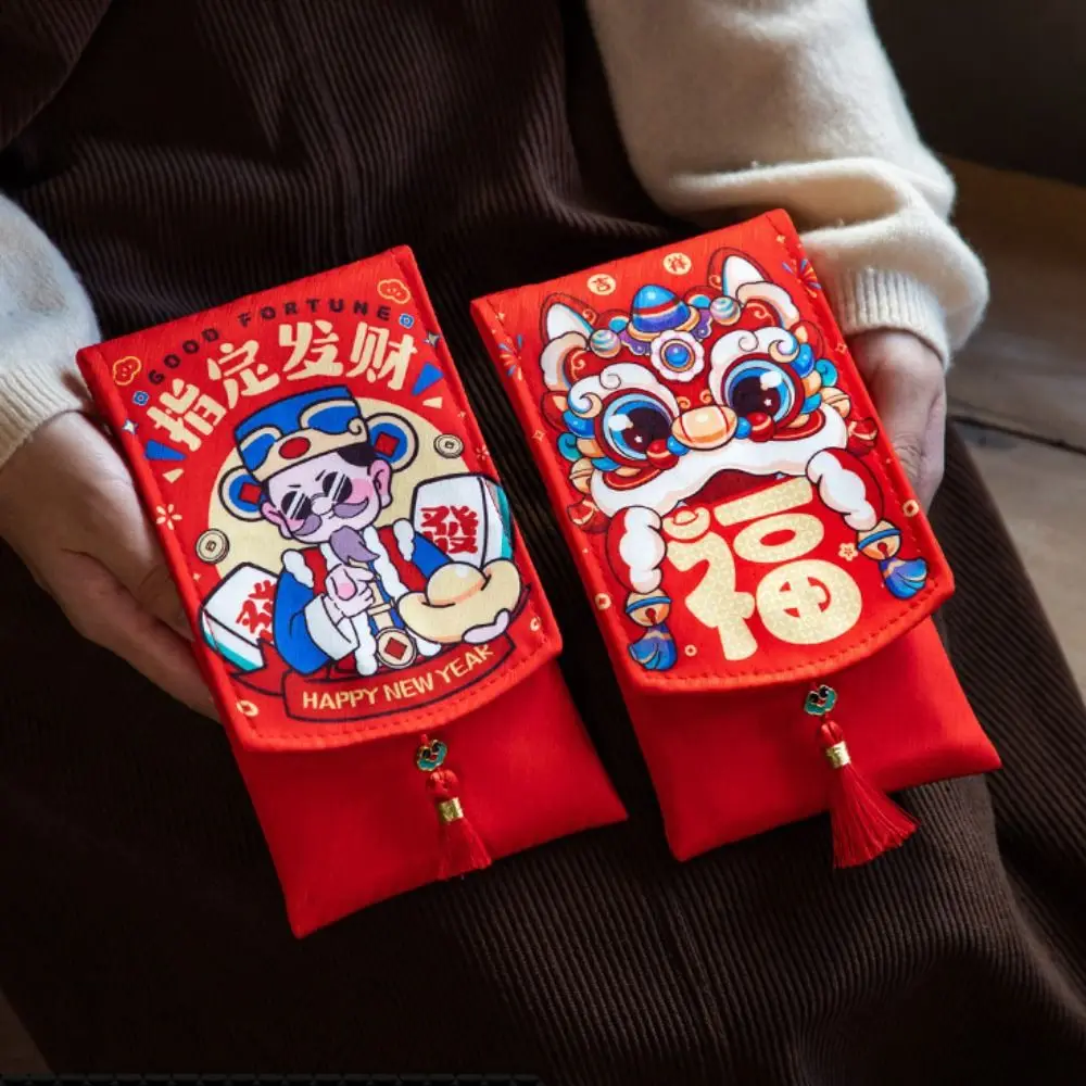 Chinese New Year Fabric Red Envelop Spring Festival Blessing Words 2025 Red Pocket Cartoon HongBao Lucky Red Pockets New Year