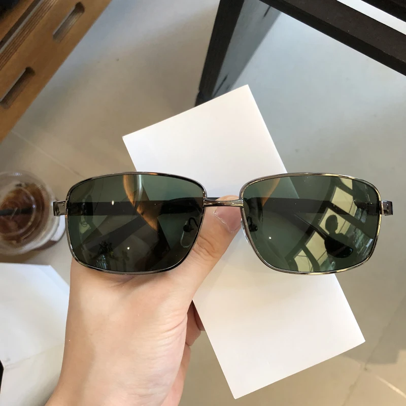 2026 New Fashion Green Sunglasses For Men High-quality Crystal Glass Driving Fishing Big Face UV400 Metal  Heat Insulation