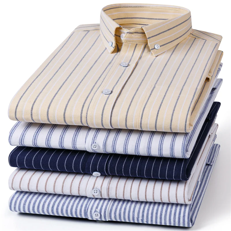 

New 100% Cotton Oxford Men's Shirts Long Sleeves Plaid Soft Regular Fit Formal Dress Shirt Pocket Social Blouse Male Clothes