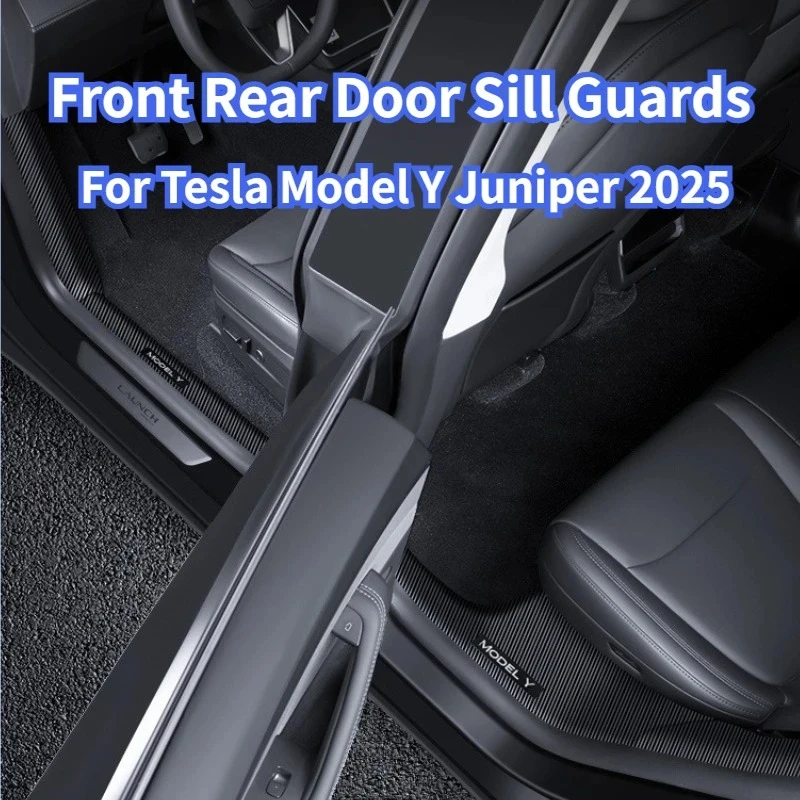 For Tesla ModelY Juniper 2025 8PCS ABS Carbon Fiber Pattern Front Rear Door Sill Protector Threshold Strip Anti-kick Guard Panel
