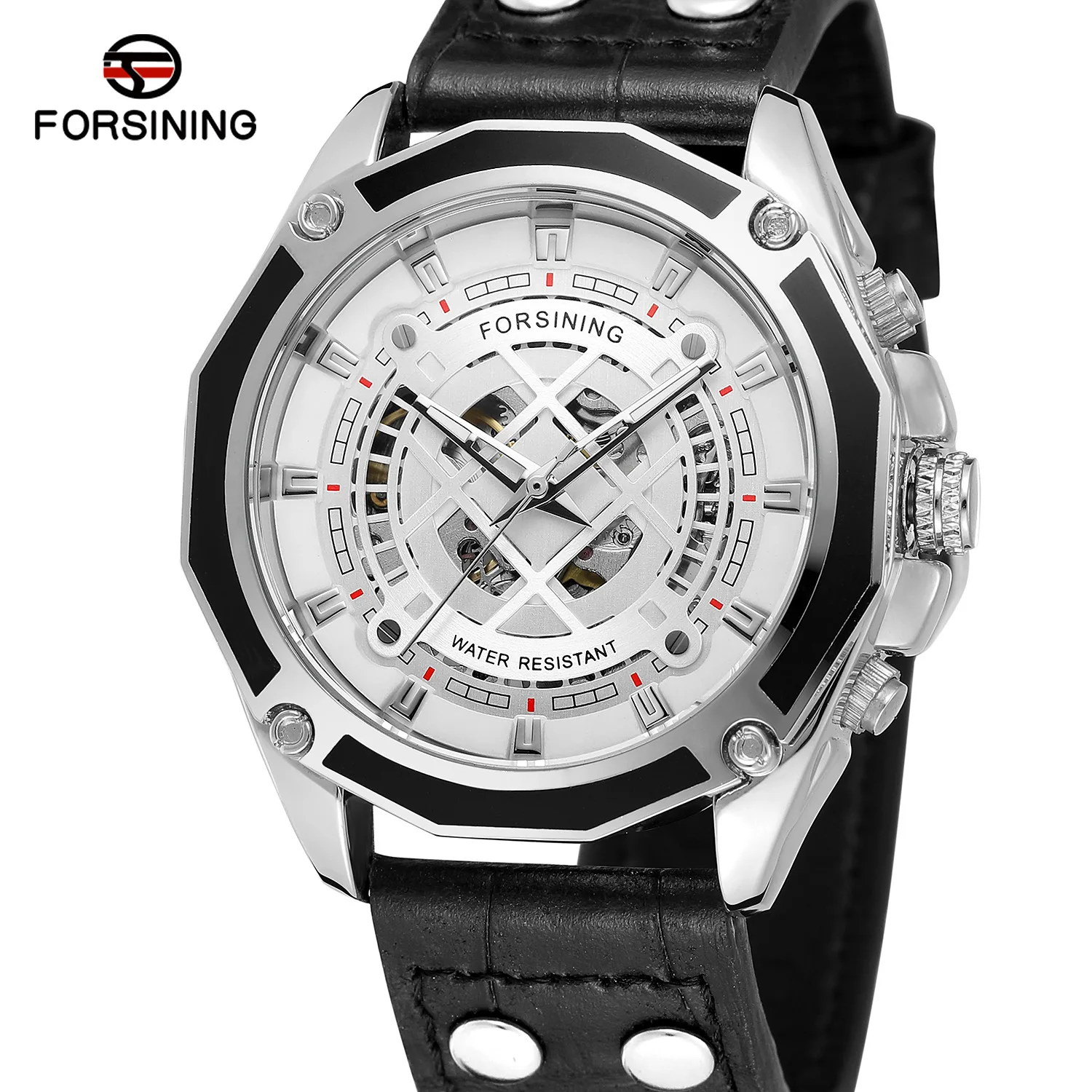 Fashion Forsining Top Brand Fully Automatic Mechanical For Men\'s Leisure Hollowed Out Skeleton Genuine Leather Wrist Watches