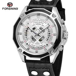 Fashion Forsining Top Brand Fully Automatic Mechanical For Men's Leisure Hollowed Out Skeleton Genuine Leather Wrist Watches