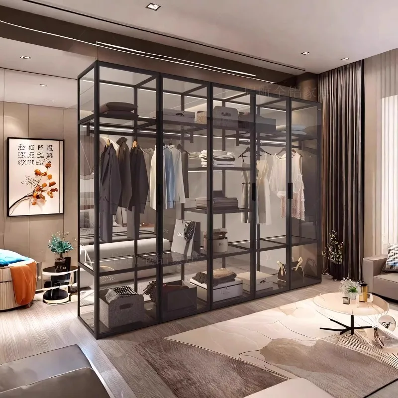 Golden Luxury Wardrobe Closet Glass Hanging Clothes Hotel Organizer Bedroom Wardrobes Space Saving Guarda Roupas Furniture Home